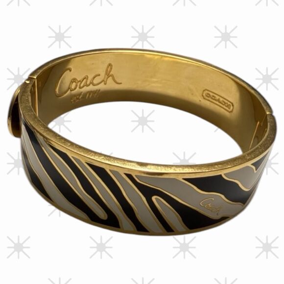 Coach Zebra Stripe Bangle Bracelet. Authentic. Gold, Black & White. Beautiful. - Picture 1 of 4